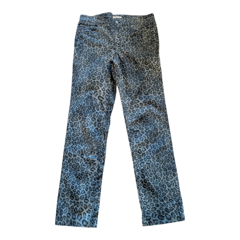 VTG Jones New York Sport Stretch Midrise Skinny Gray Black Leopard Print Jean's.